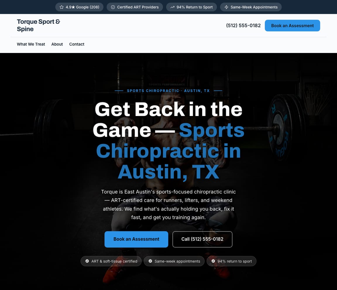 Sports Chiropractic website template preview