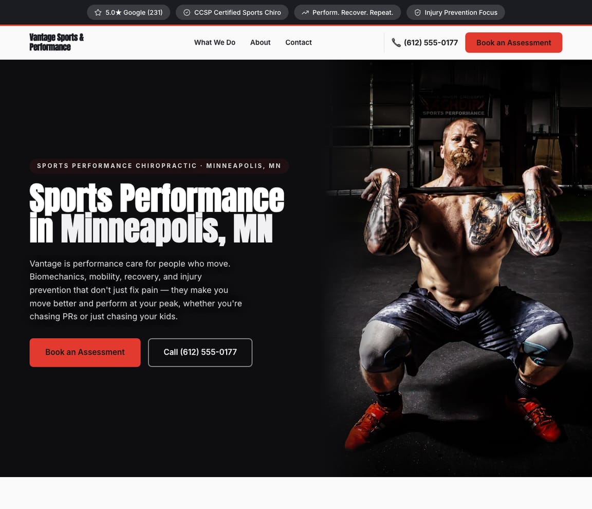 Sports Performance website template preview