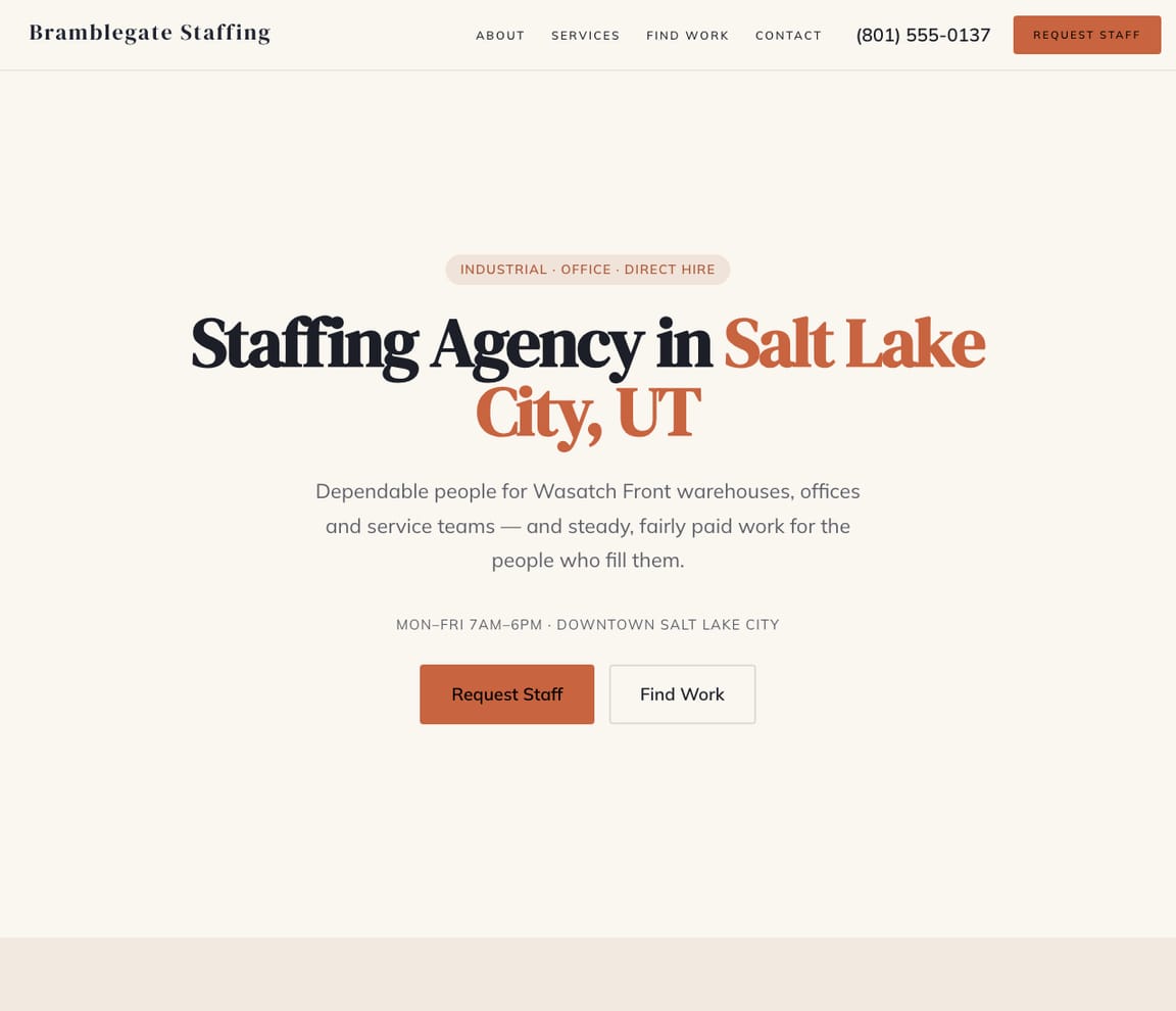 Editorial Staffing Agency website template preview