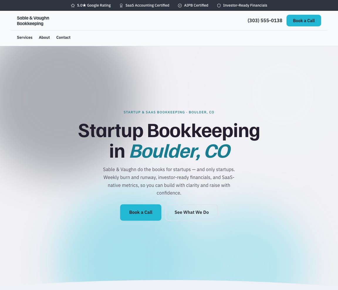 Startup Bookkeeping website template preview