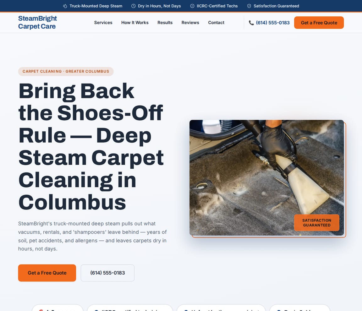 Steam Carpet Cleaning website template preview
