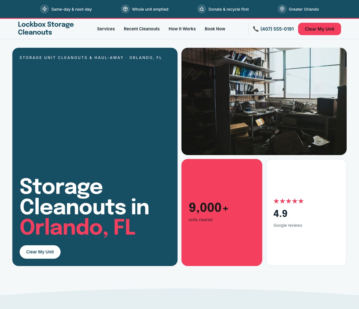 Storage Unit Cleanouts website template preview