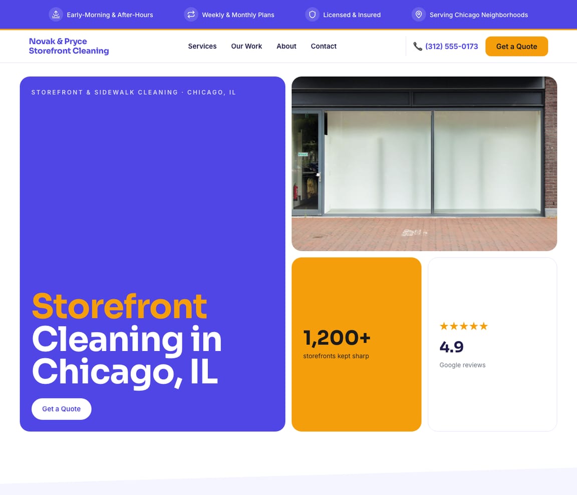 Storefront & Retail Cleaning website template preview