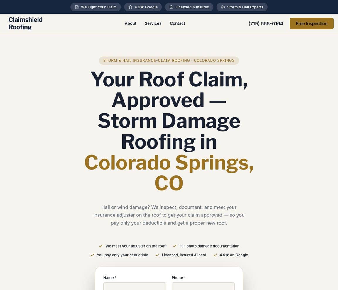 Roofing - Storm & Hail Claims website template preview