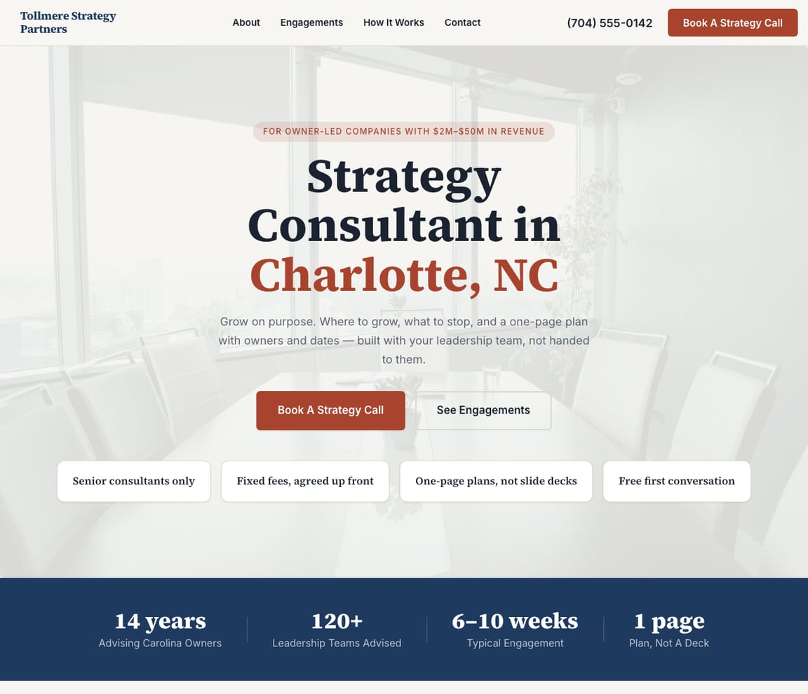 Home page of the Strategy Consultant website template
