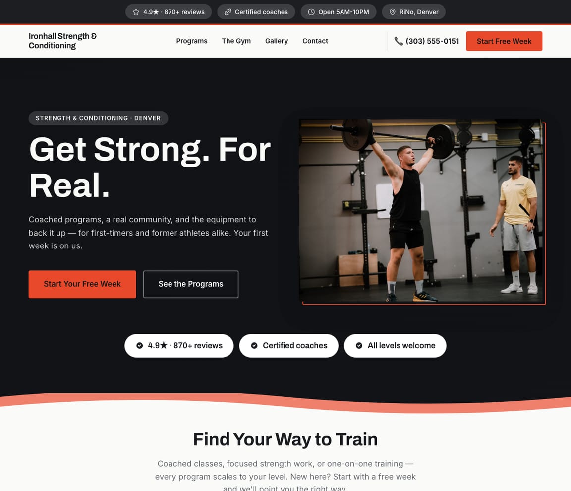 Gym website template preview