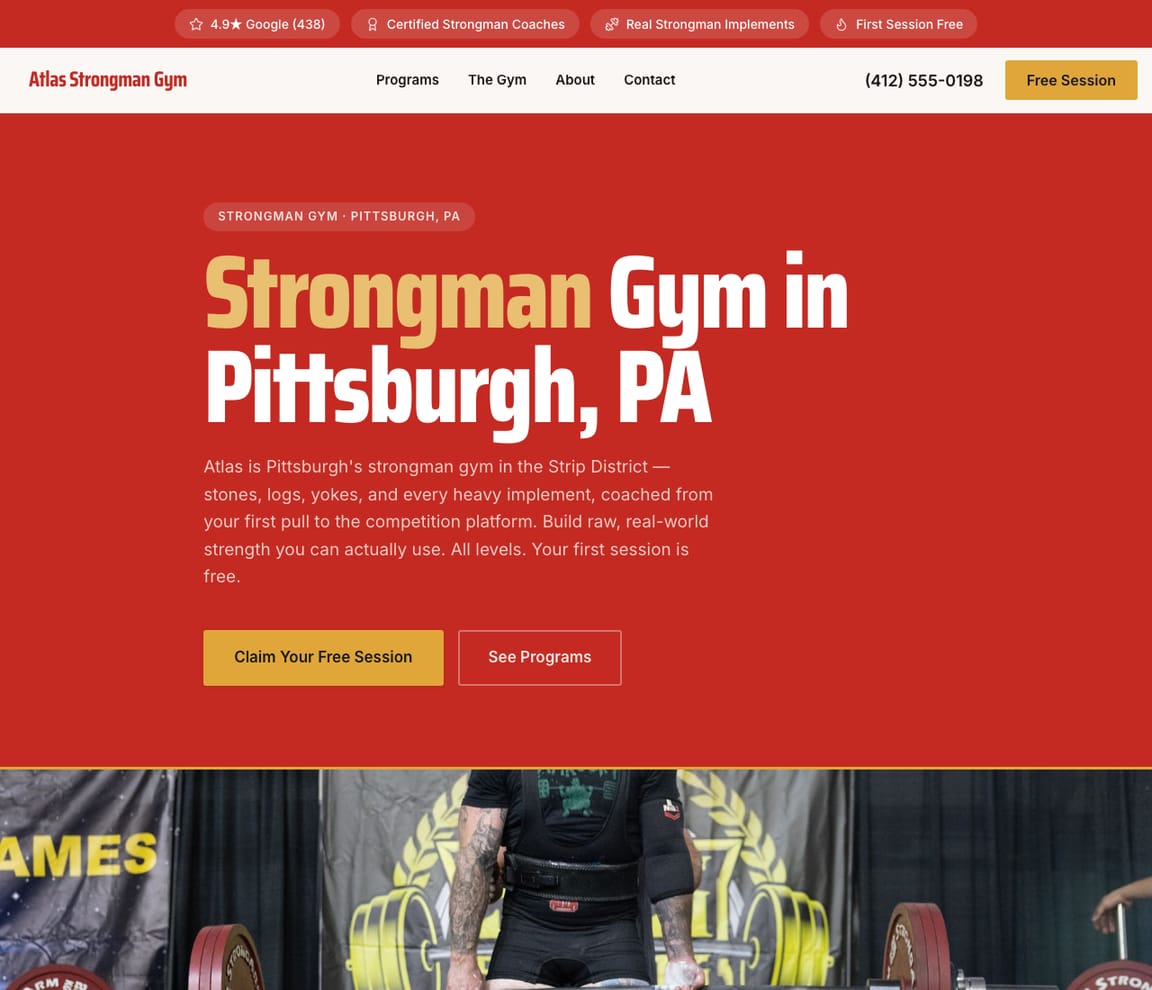 Strongman Gym website template preview