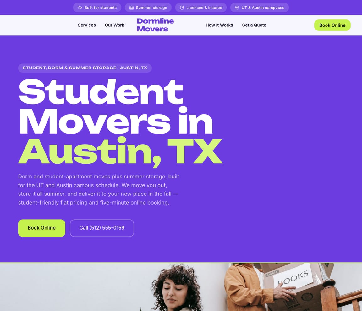 Student, Dorm & Storage Movers website template preview