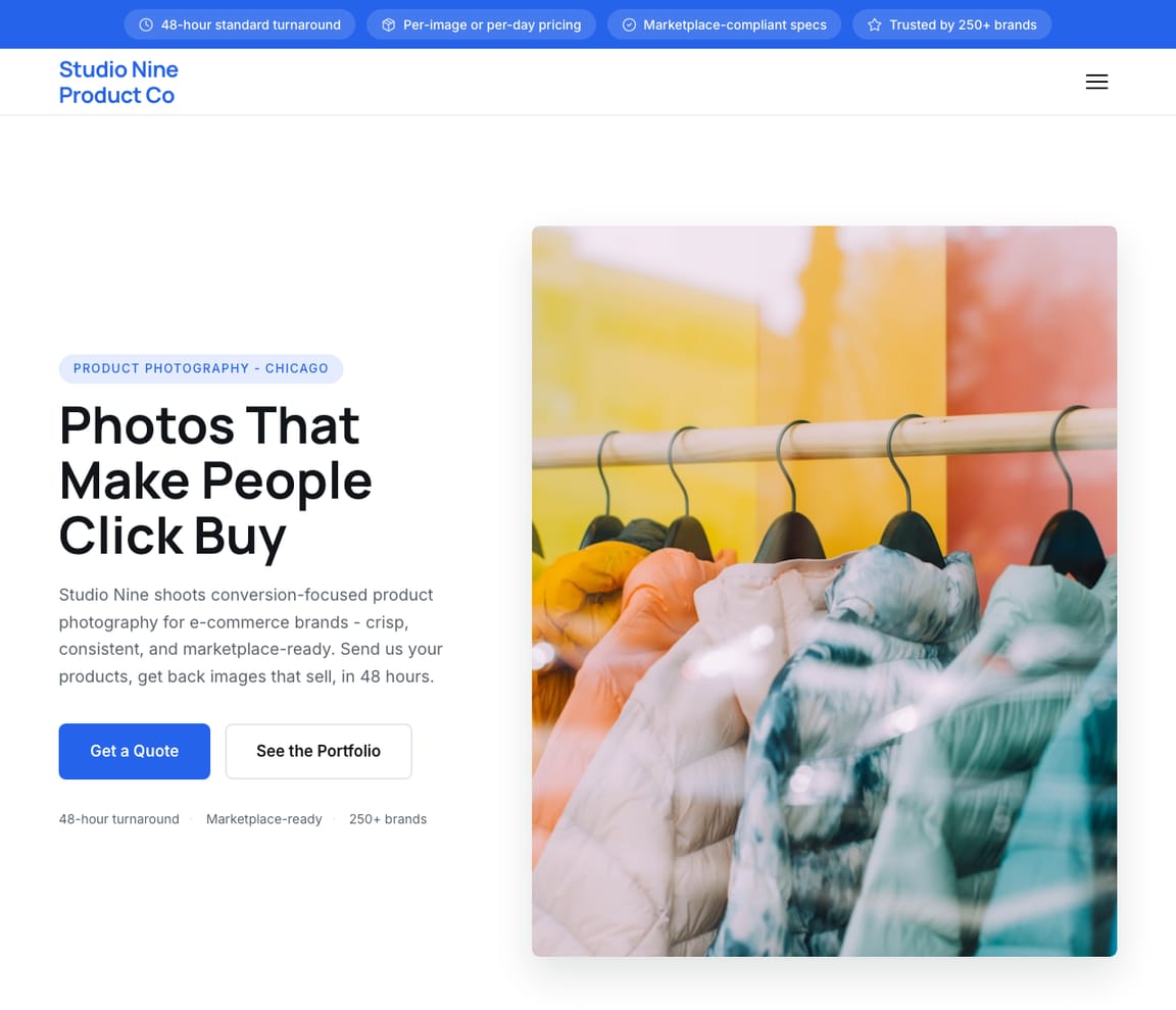 Product Photographer website template preview