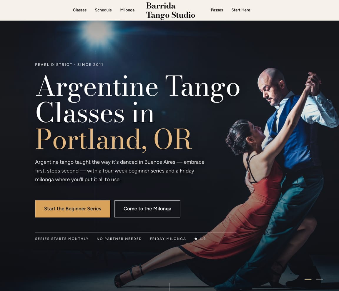 Argentine Tango Studio website template preview