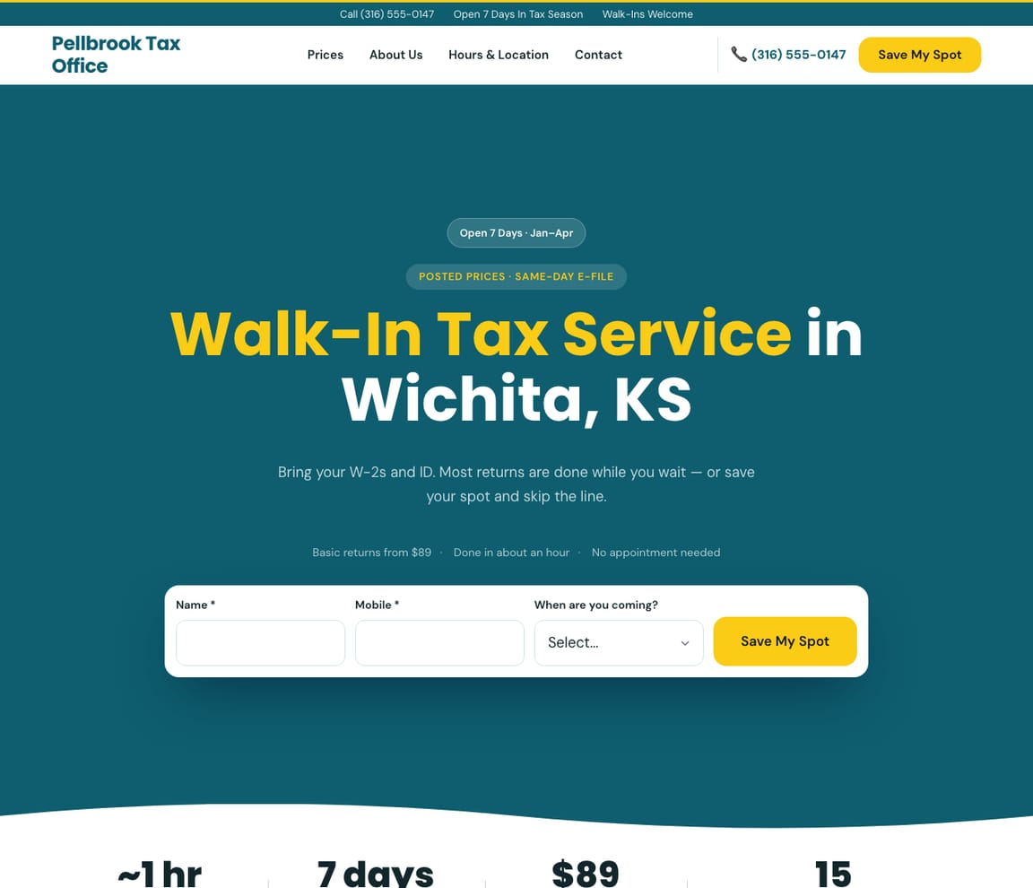 Walk-In Tax Office website template preview