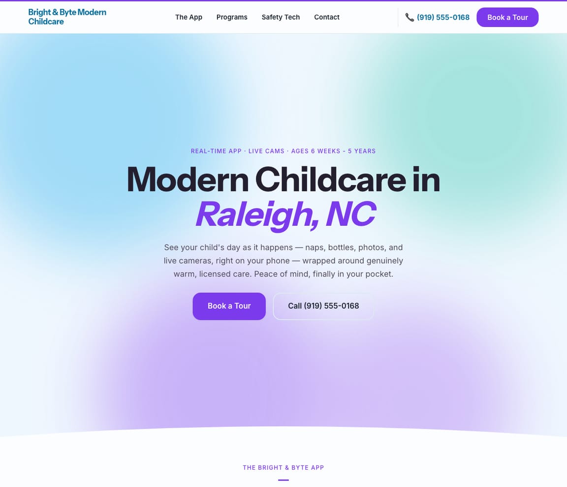 Modern App-Connected Daycare website template preview