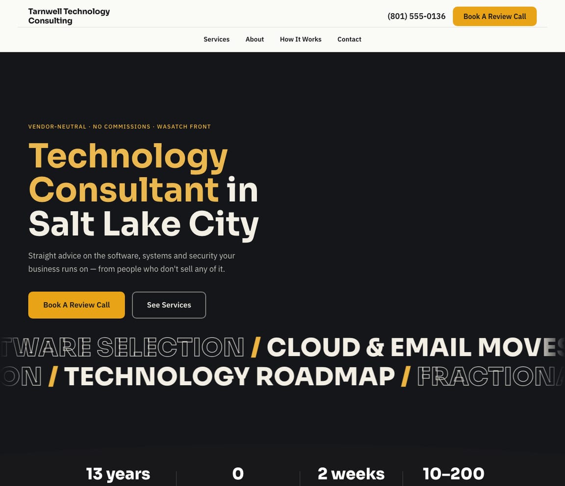 Home page of the Technology Consultant website template