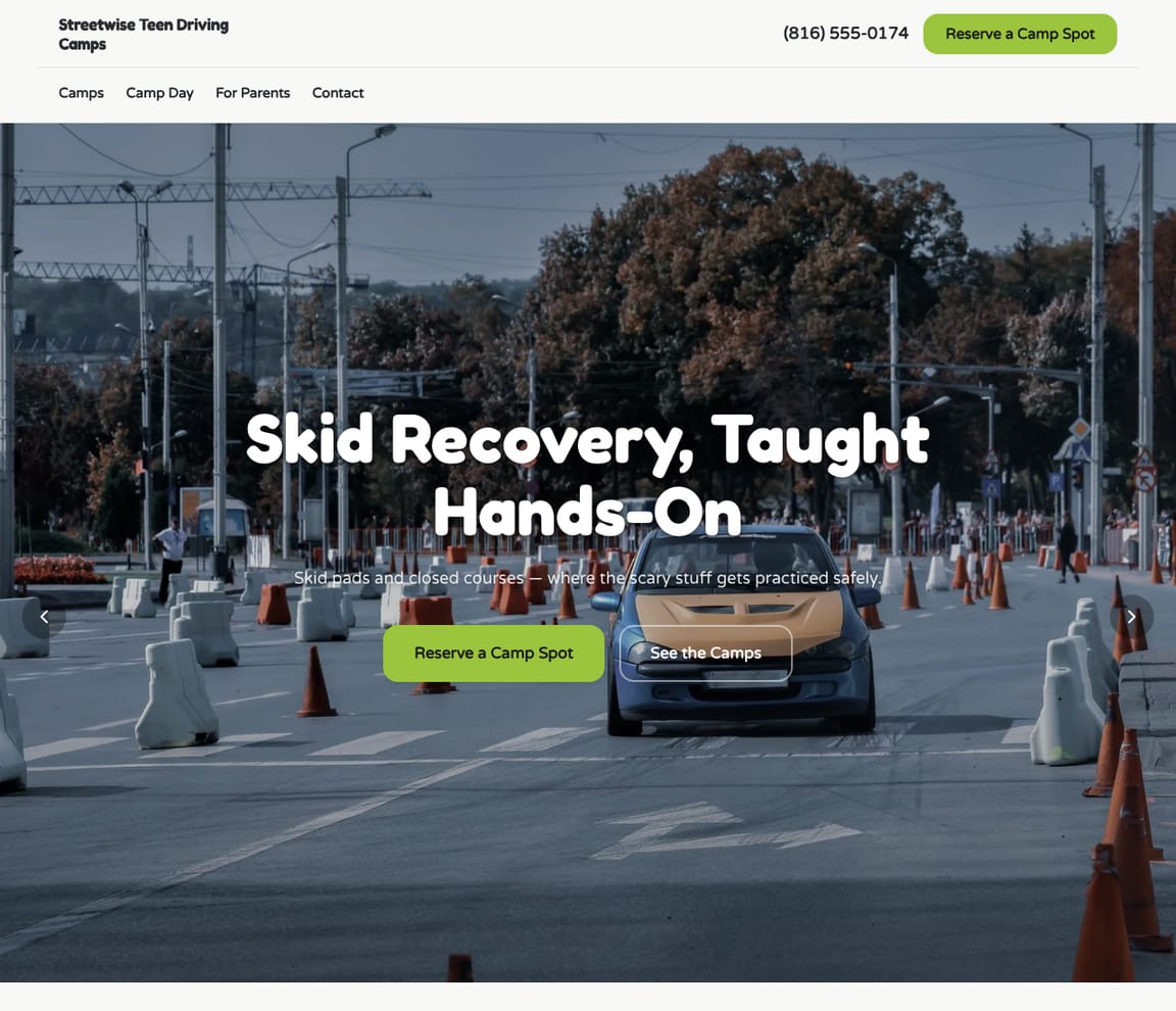 Teen Defensive Driving website template preview
