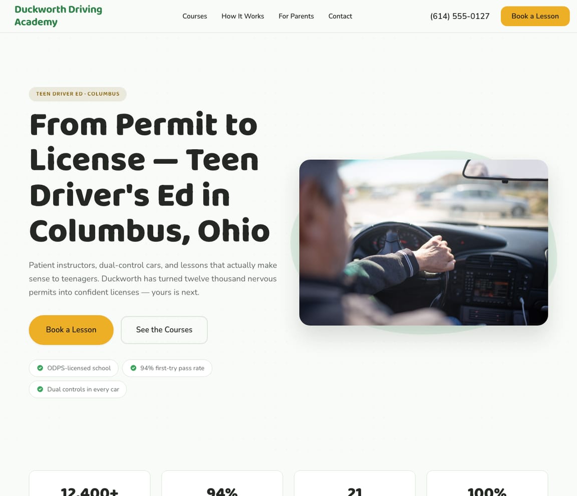 Teen Driver Ed website template preview