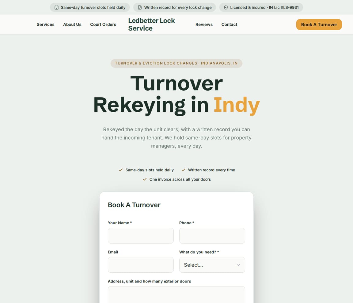 Tenant Turnover Rekeying website template preview
