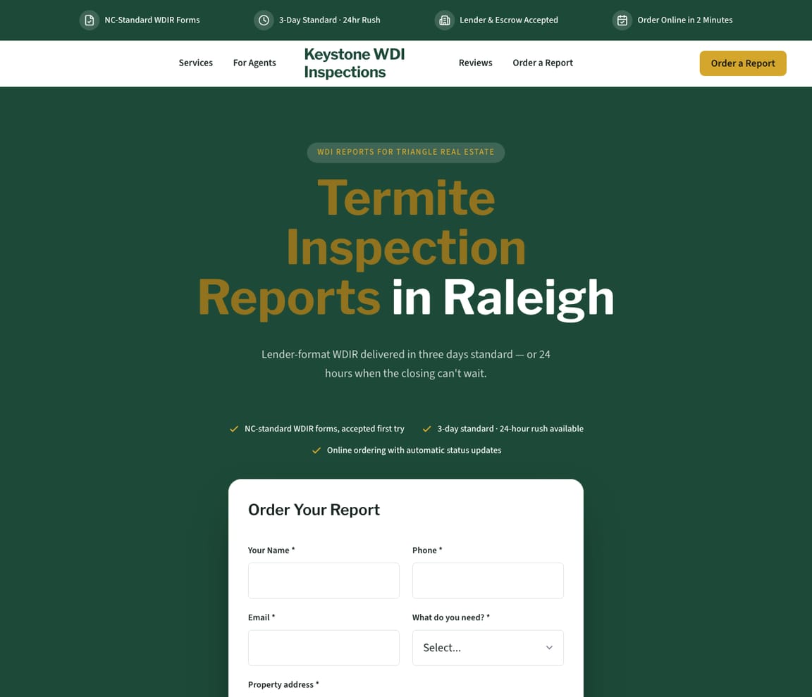 WDI Inspection Reports website template preview