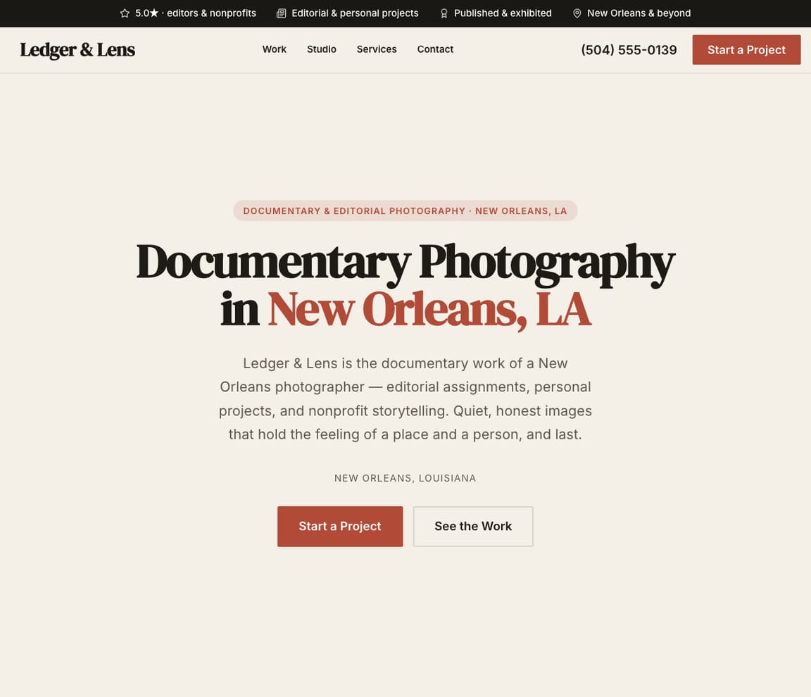 Documentary Photographer website template preview
