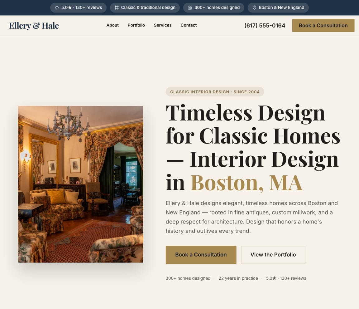 Traditional Interior Designer website template preview