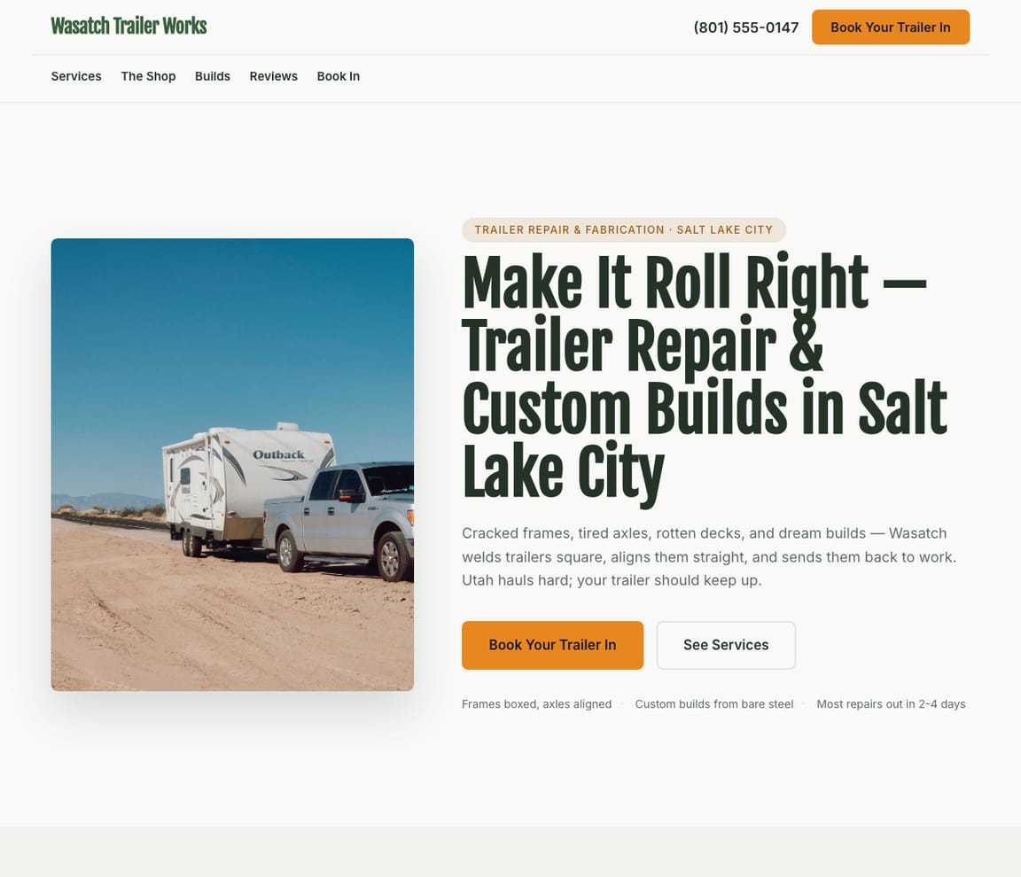 Trailer Welding website template preview