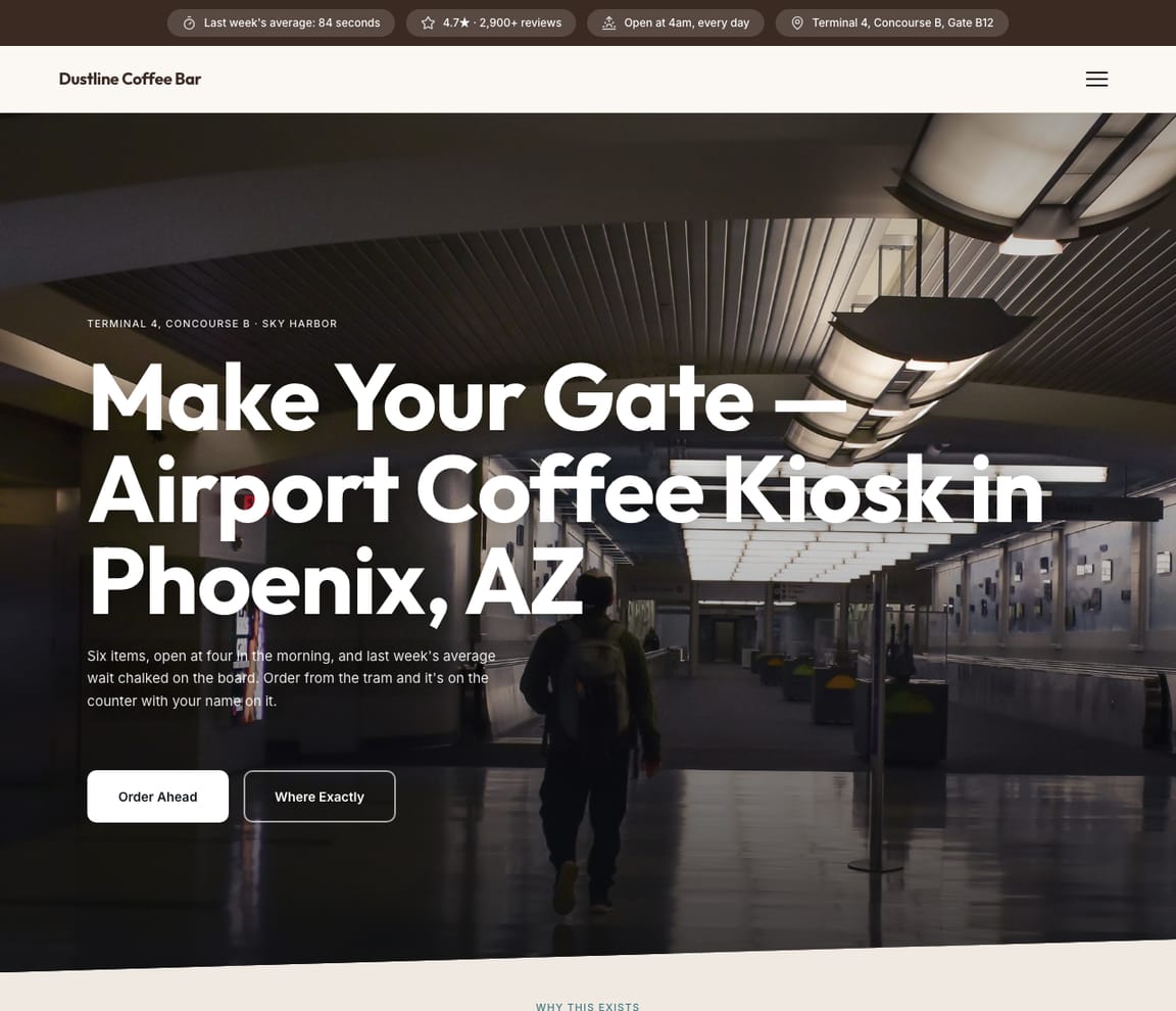 Airport & Transit Coffee Kiosk website template preview