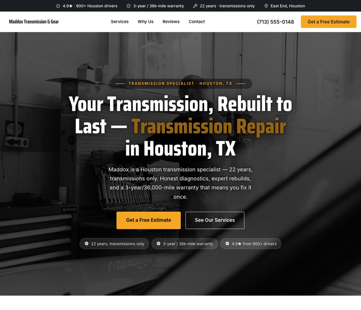 Transmission Repair Shop website template preview