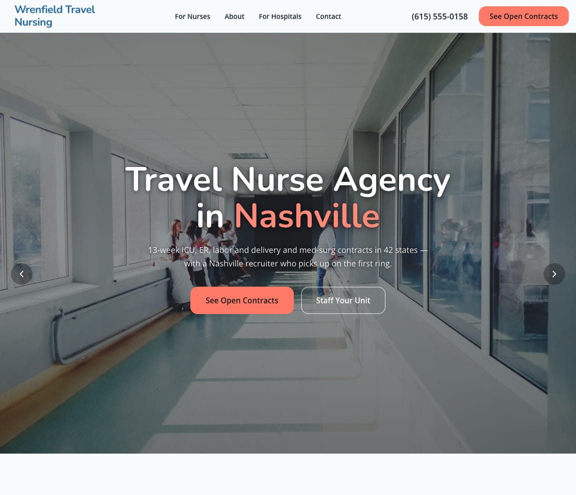 Travel Nurse Agency website template preview