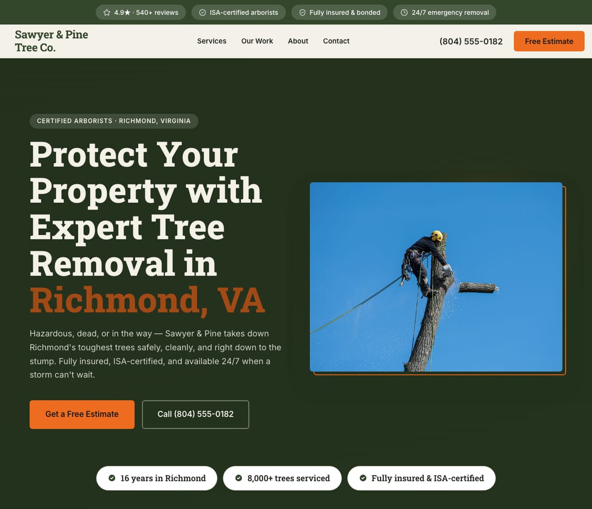 Tree Removal website template preview