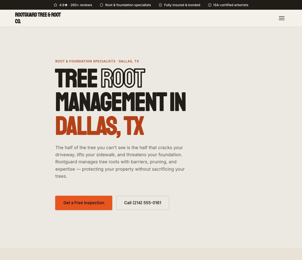 Tree Root Management website template preview