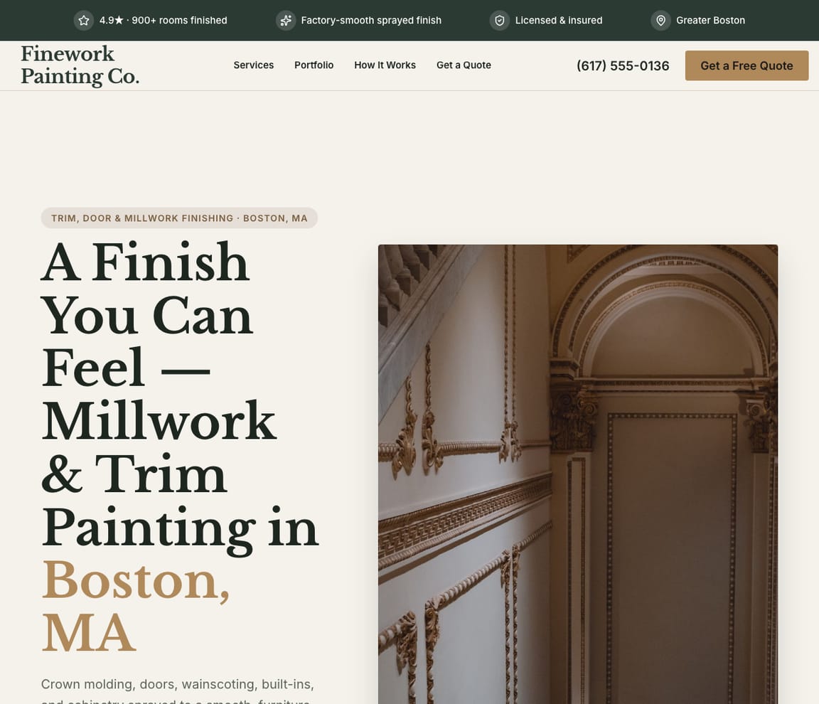 Trim & Millwork Finishing website template preview