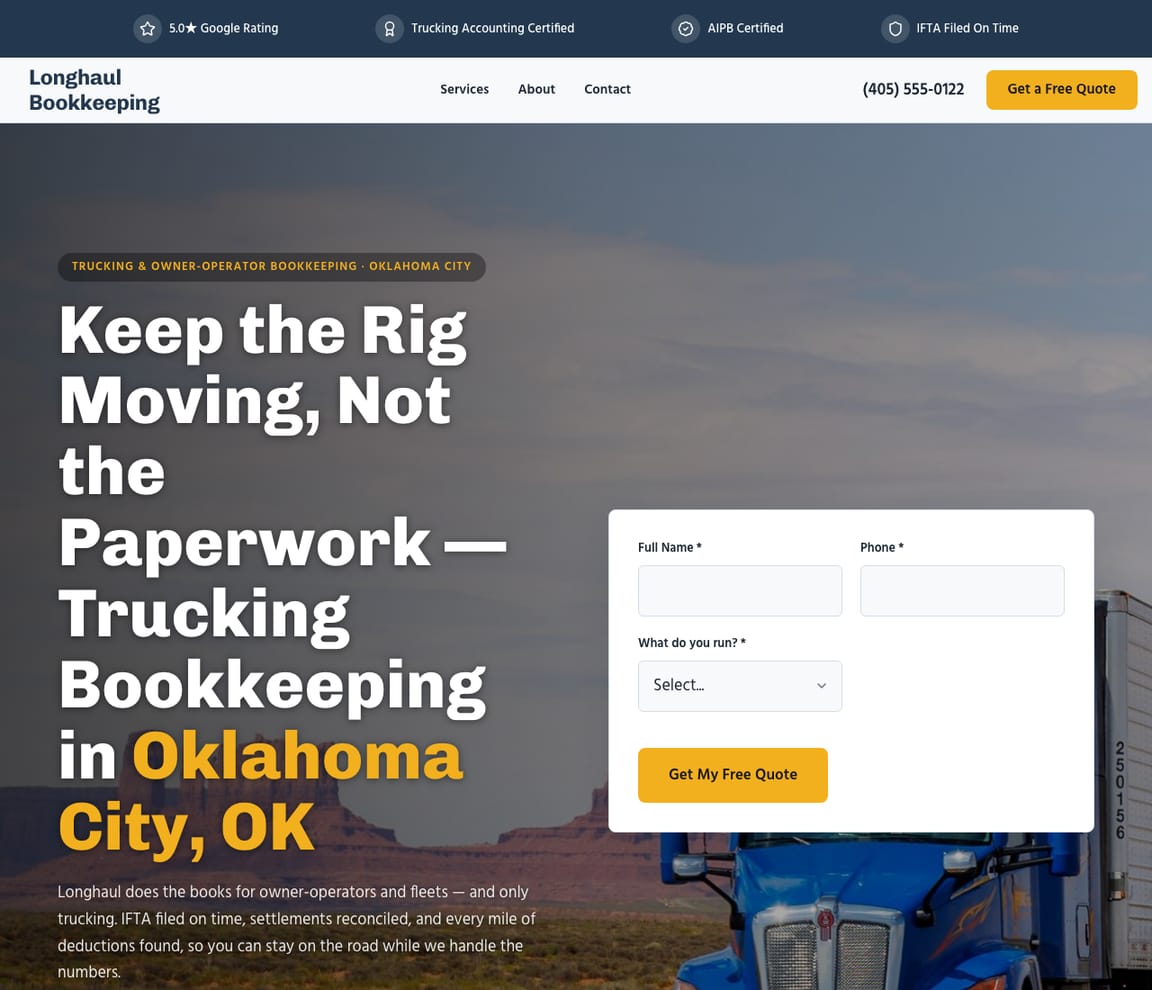 Trucking Bookkeeping website template preview