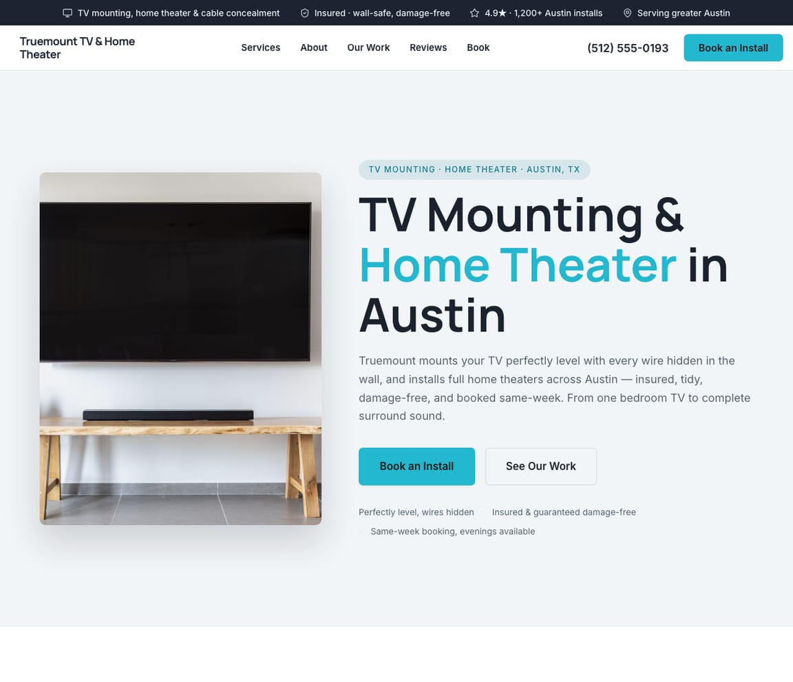 TV Mounting & Home Theater website template preview