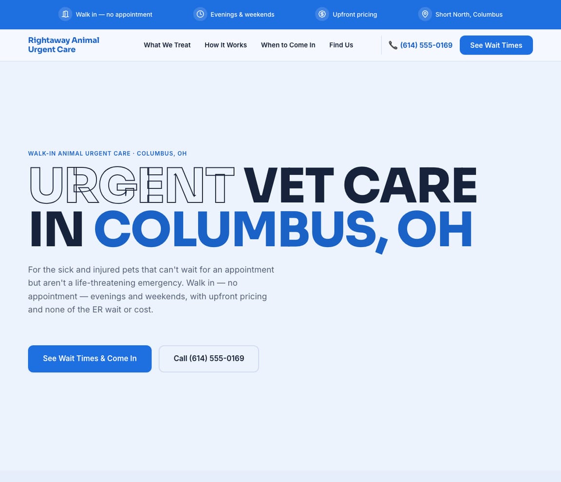 Walk-In Animal Urgent Care website template preview
