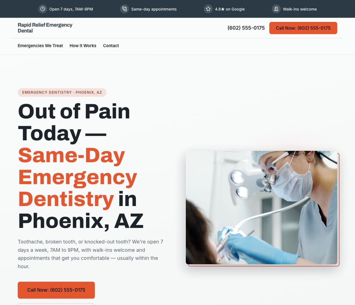 Emergency Dentist website template preview
