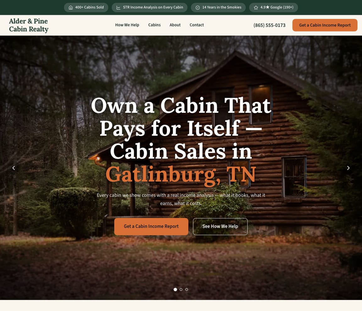 Vacation Rentals / Cabin Sales website template preview