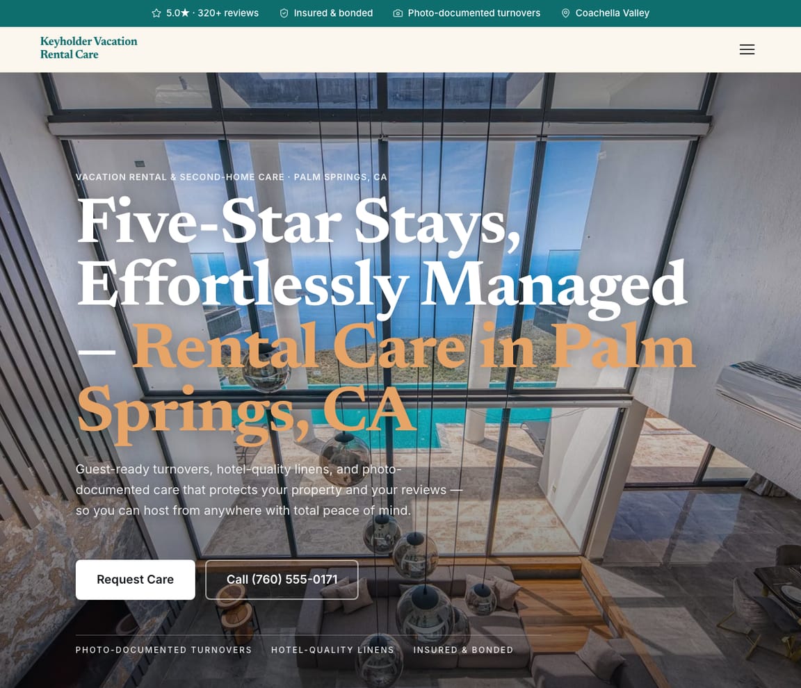 Vacation Rental Care website template preview