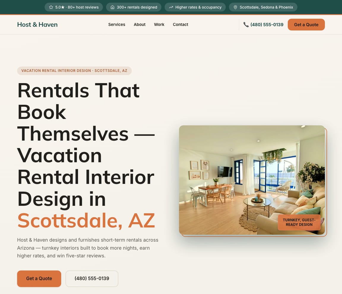 Vacation Rental Designer website template preview