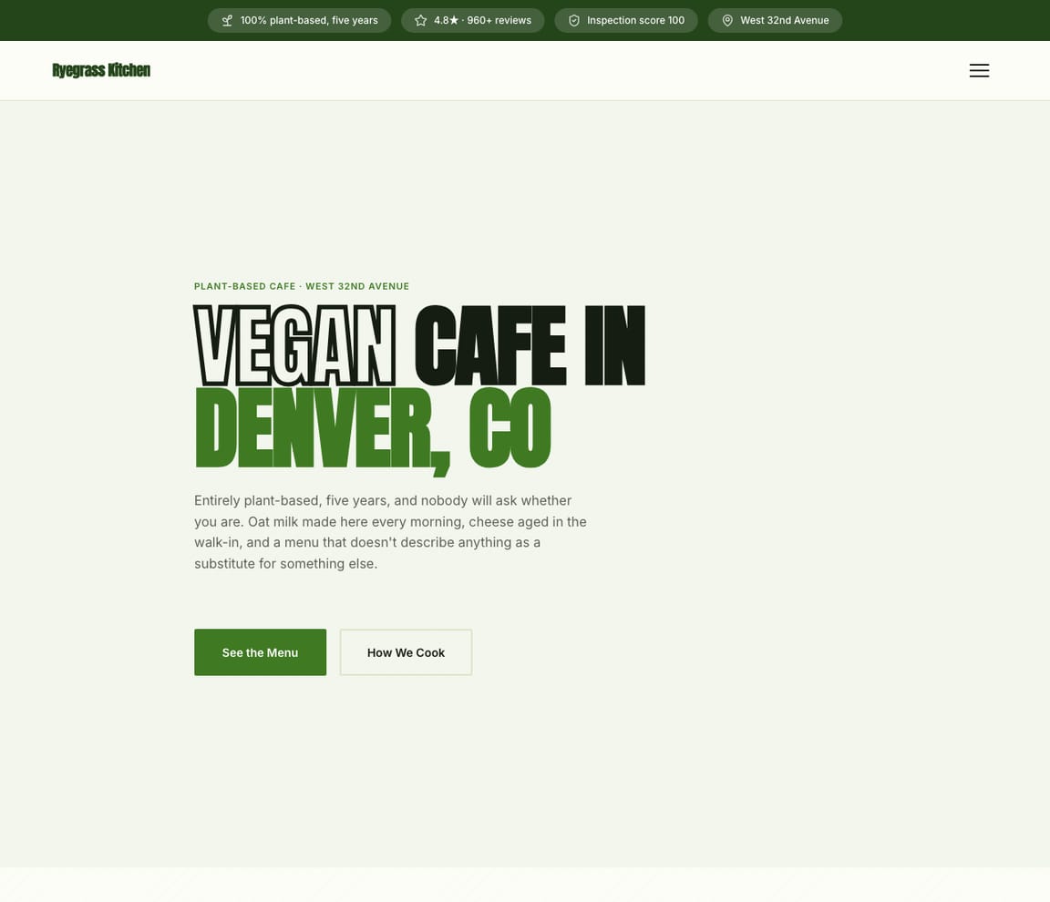 Vegan / Plant-Based Cafe website template preview