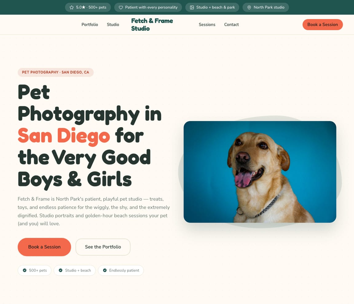 Pet Photographer website template preview