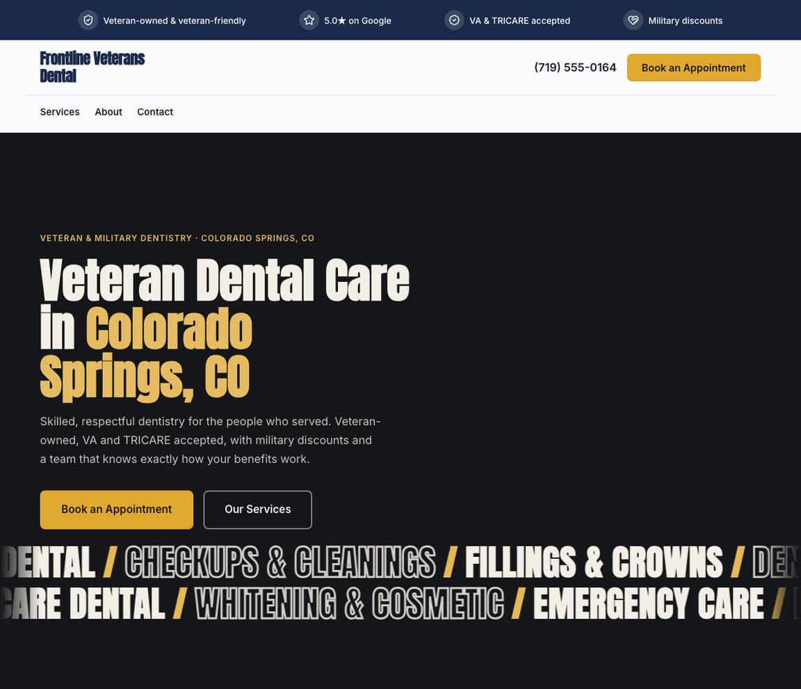Veteran / Military Dentist website template preview