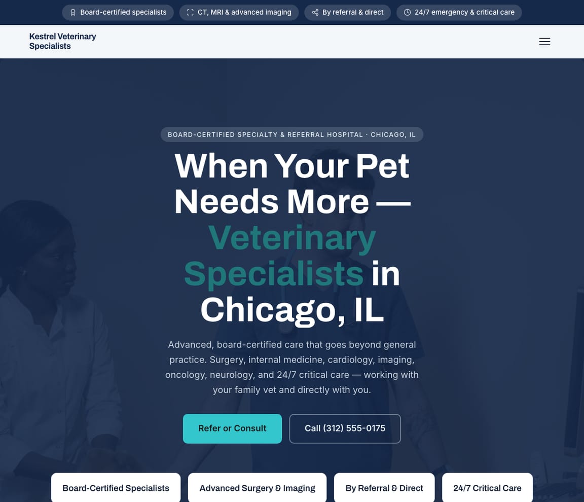 Veterinary Specialty & Referral Hospital website template preview