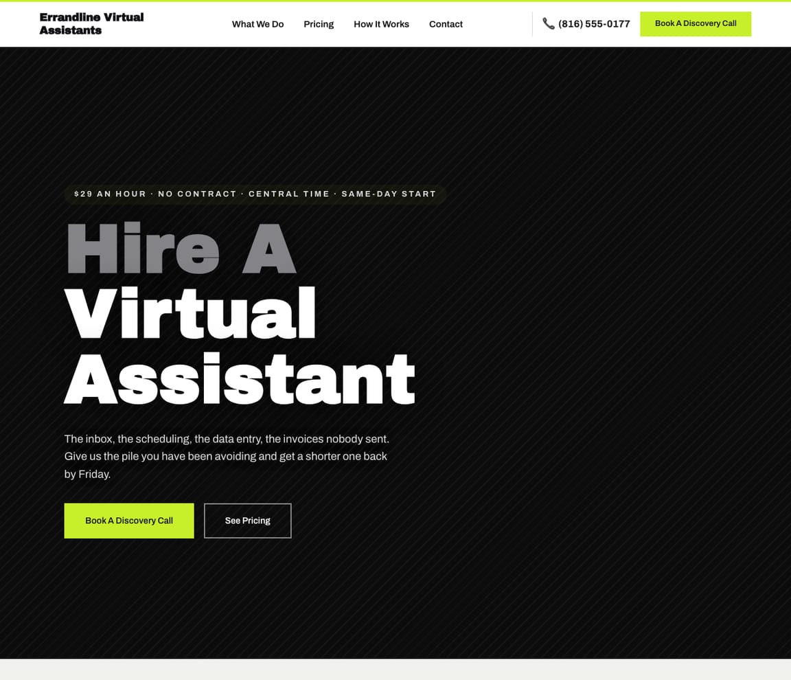 Bold Virtual Assistant website template preview