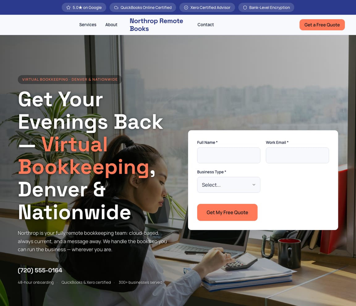 Virtual Bookkeeping website template preview