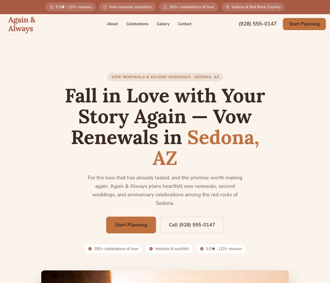 Vow Renewal & Second Wedding Planner website template preview