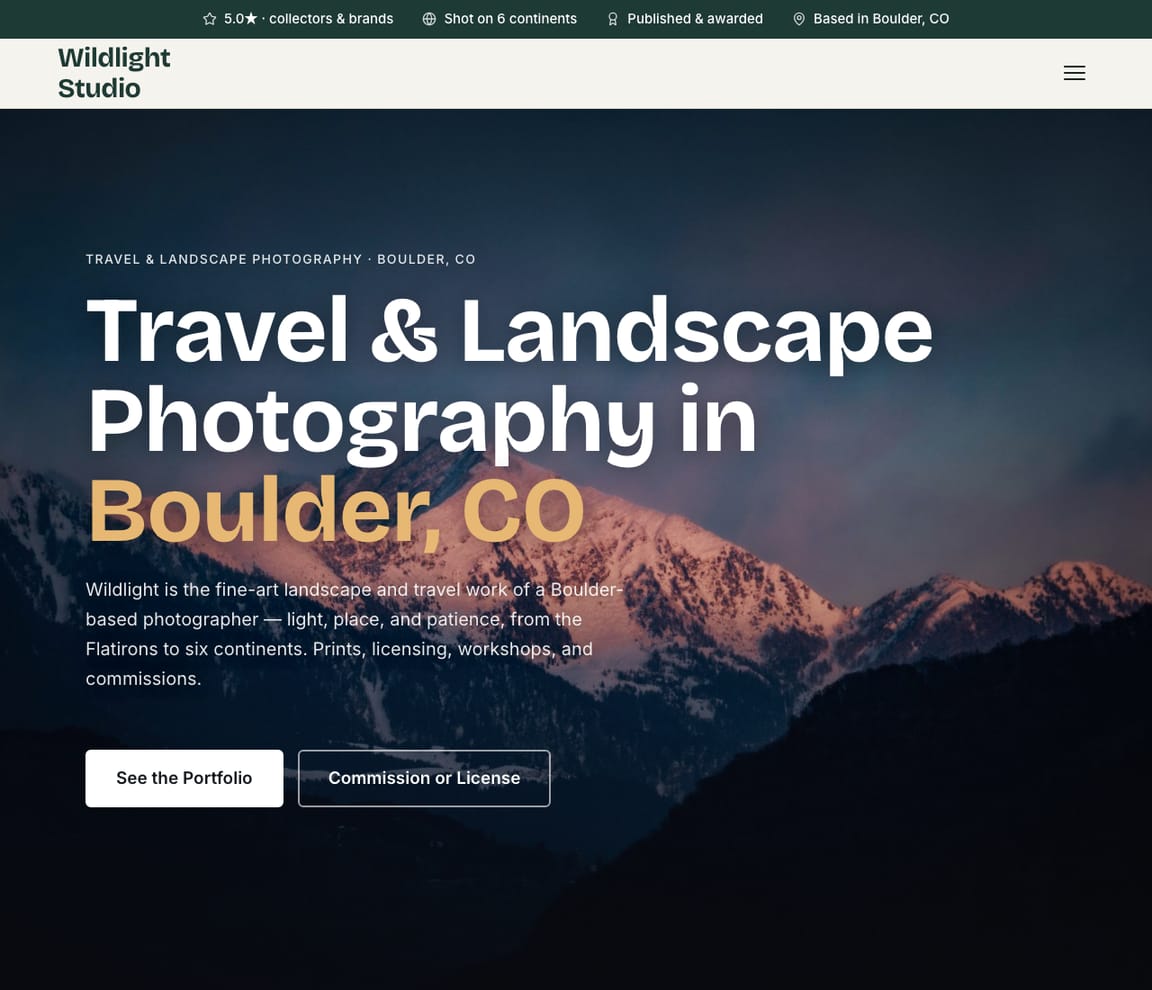 Travel & Landscape Photographer website template preview