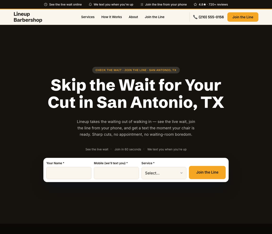 Walk-In & Wait-Time Barbershop website template preview