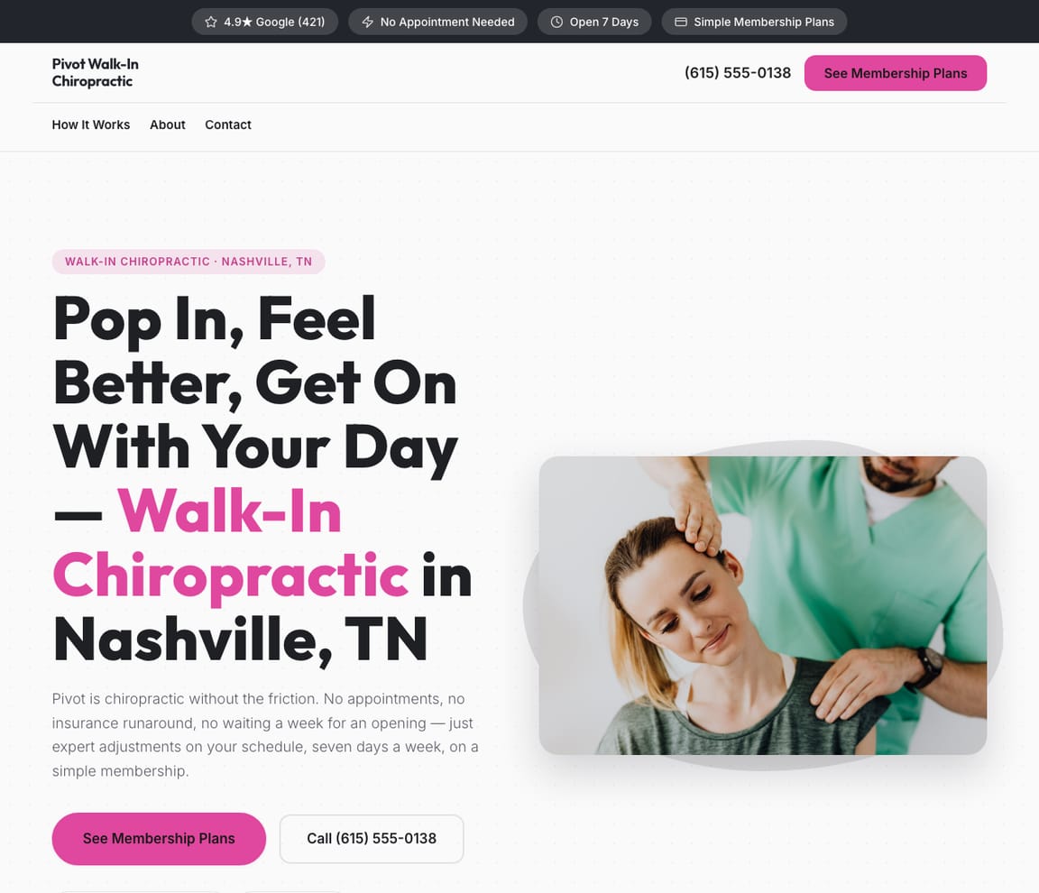 Walk-In & Membership website template preview