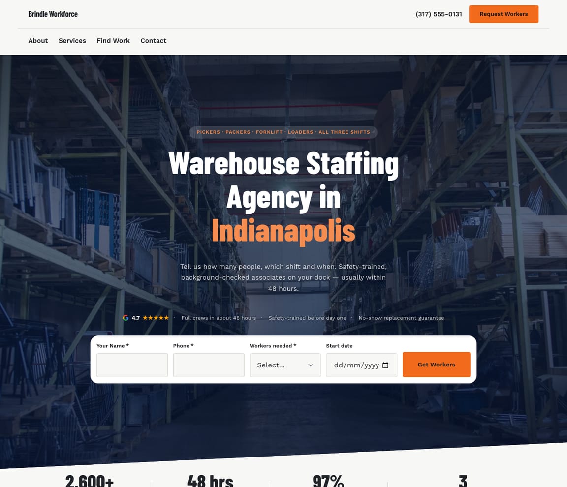 Warehouse Staffing Agency website template preview