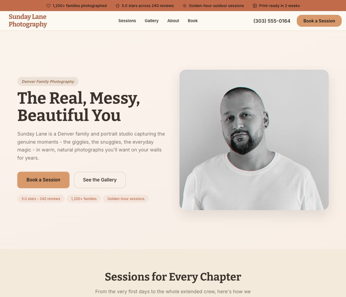 Family Photographer website template preview