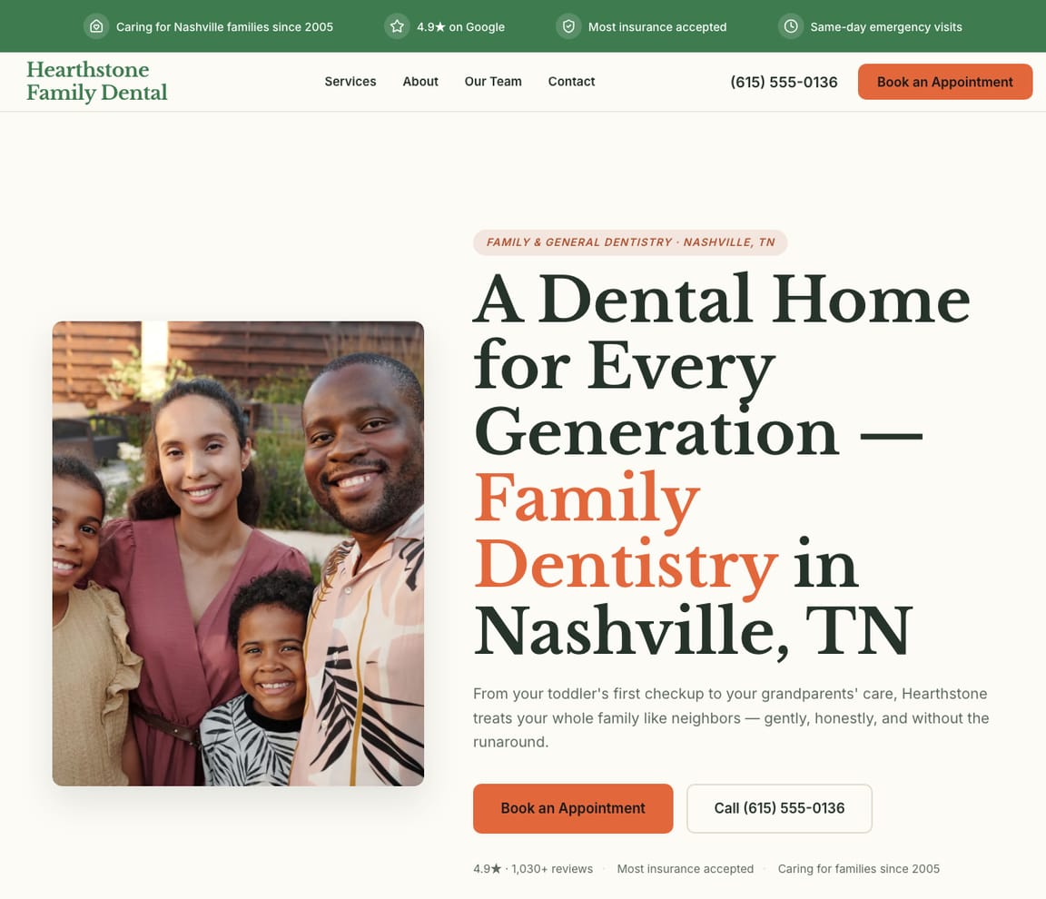Family & General Dentist website template preview